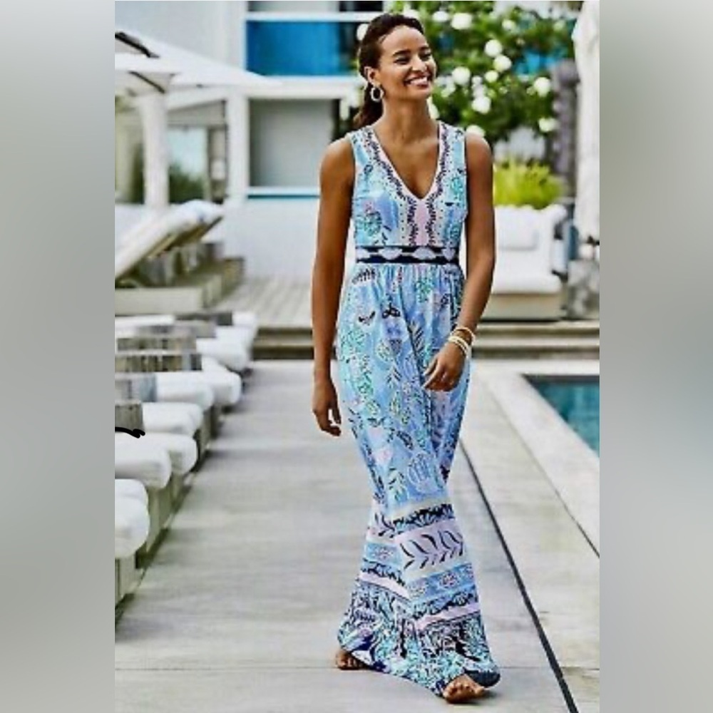 LILLY PULITZER MCKINLEY MAXI DRESS BLUE PERI LAPIS LANTERNS NWT